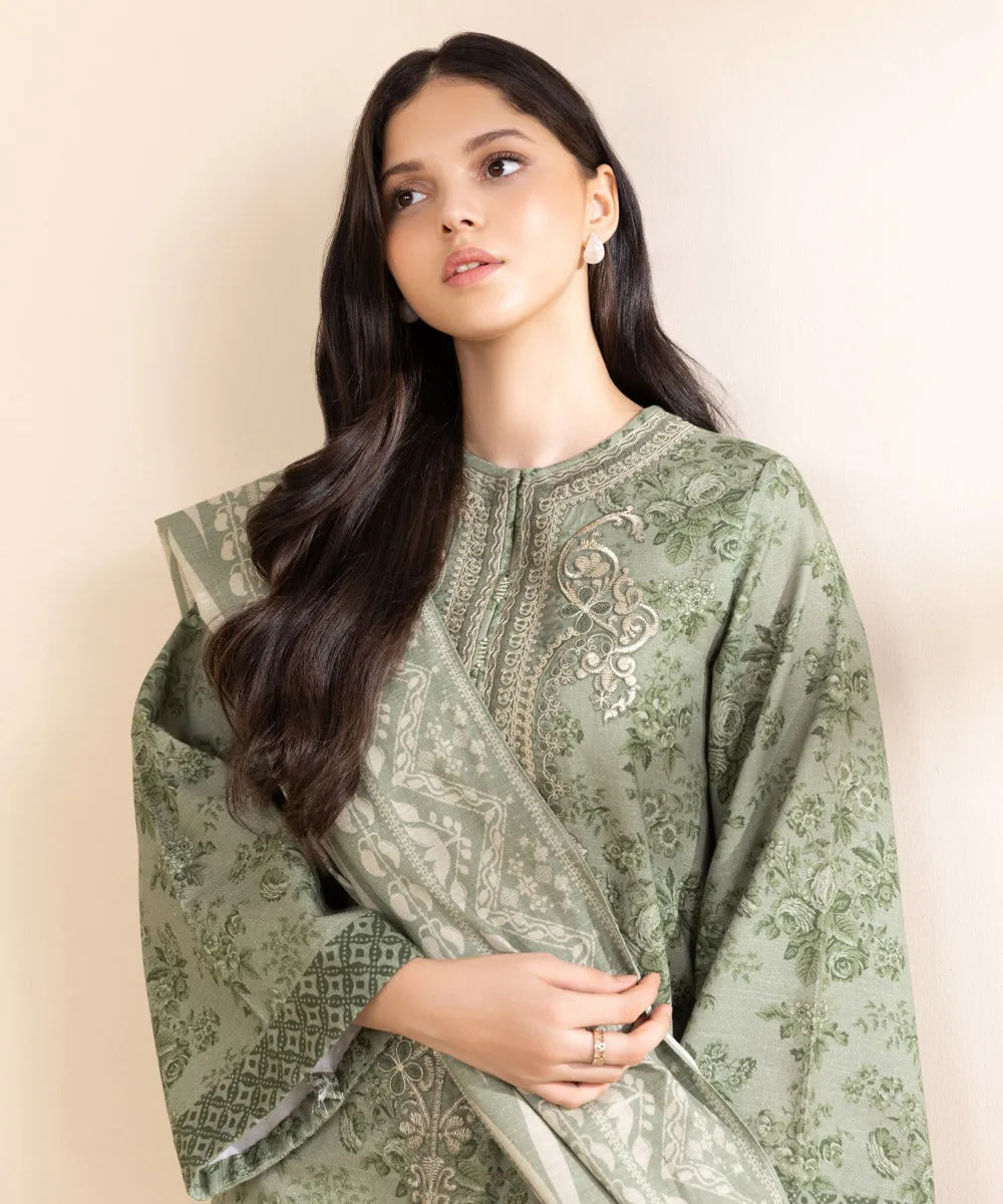 2 Piece - Embroidered Light Khaddar Suit