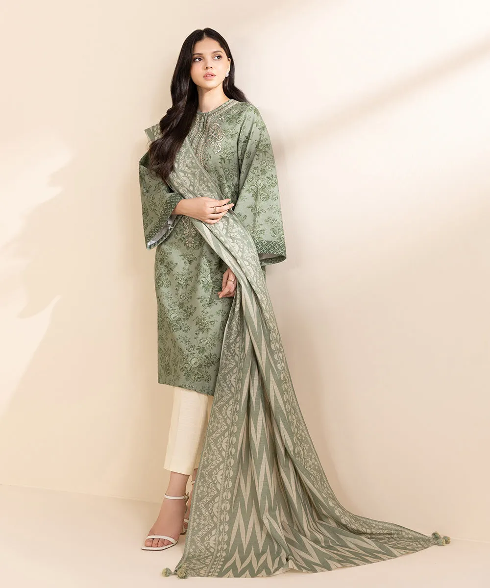 2 Piece - Embroidered Light Khaddar Suit