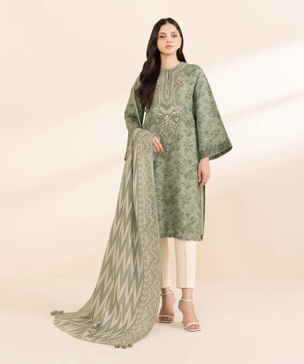 2 Piece - Embroidered Light Khaddar Suit