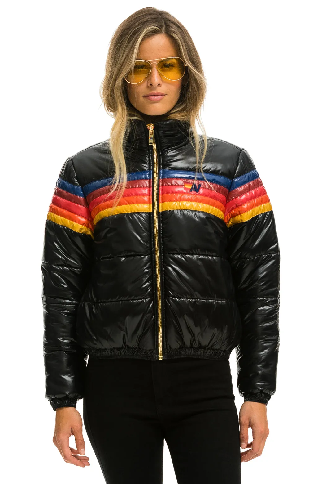 5 STRIPE LUXE APRES PUFFER JACKET - GLOSSY BLACK