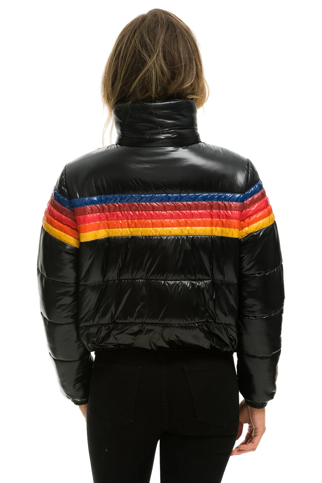 5 STRIPE LUXE APRES PUFFER JACKET - GLOSSY BLACK