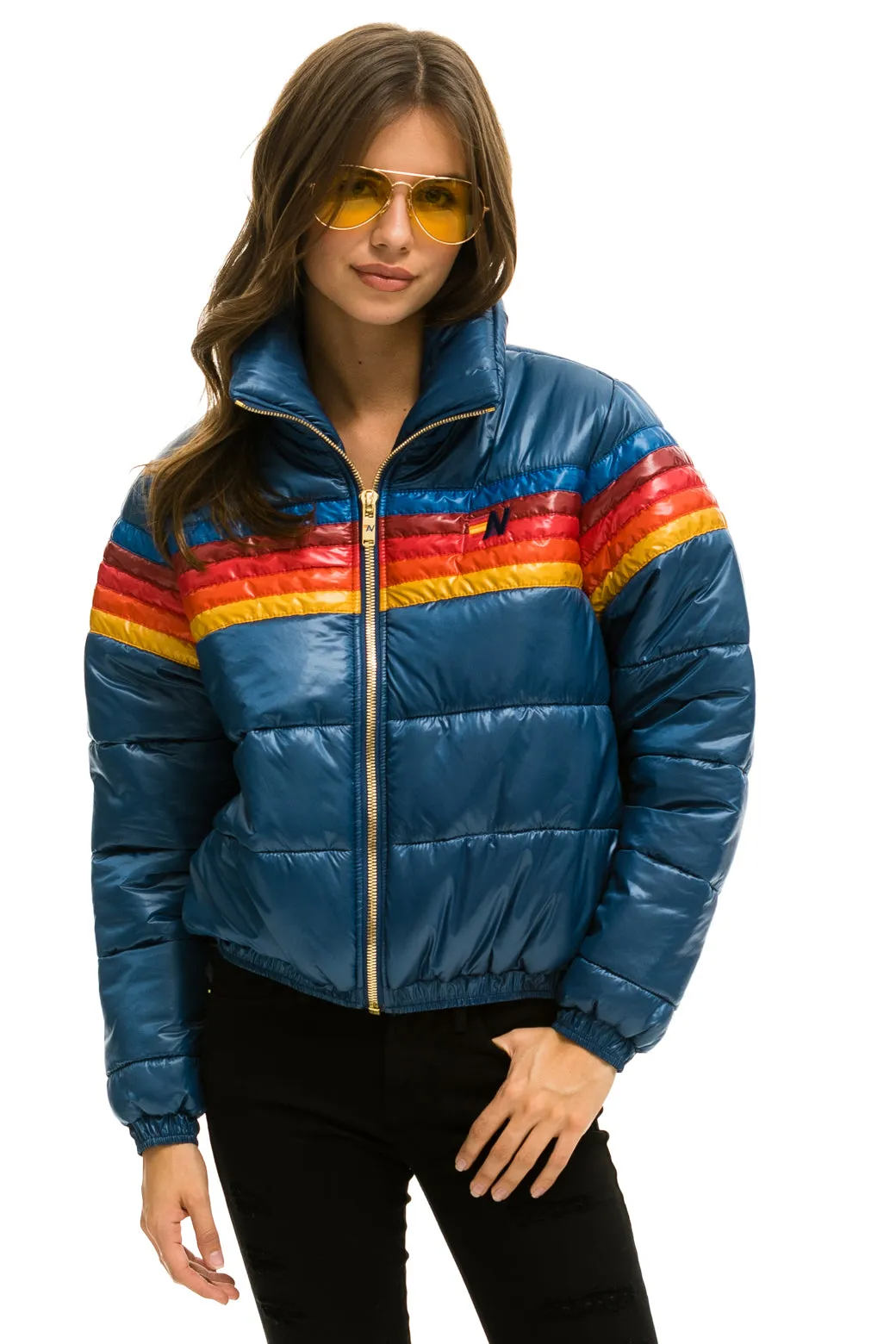 5 STRIPE LUXE APRES PUFFER JACKET - GLOSSY DARK BLUE