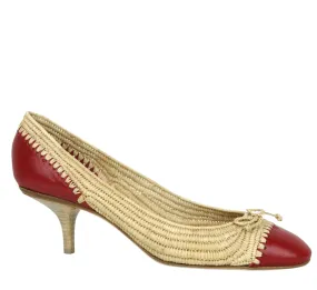 Bottega Veneta Women's Bow Beige Red Straw Leather Ballet Flat 338295 9867 (39.5 EU / 9.5 US)