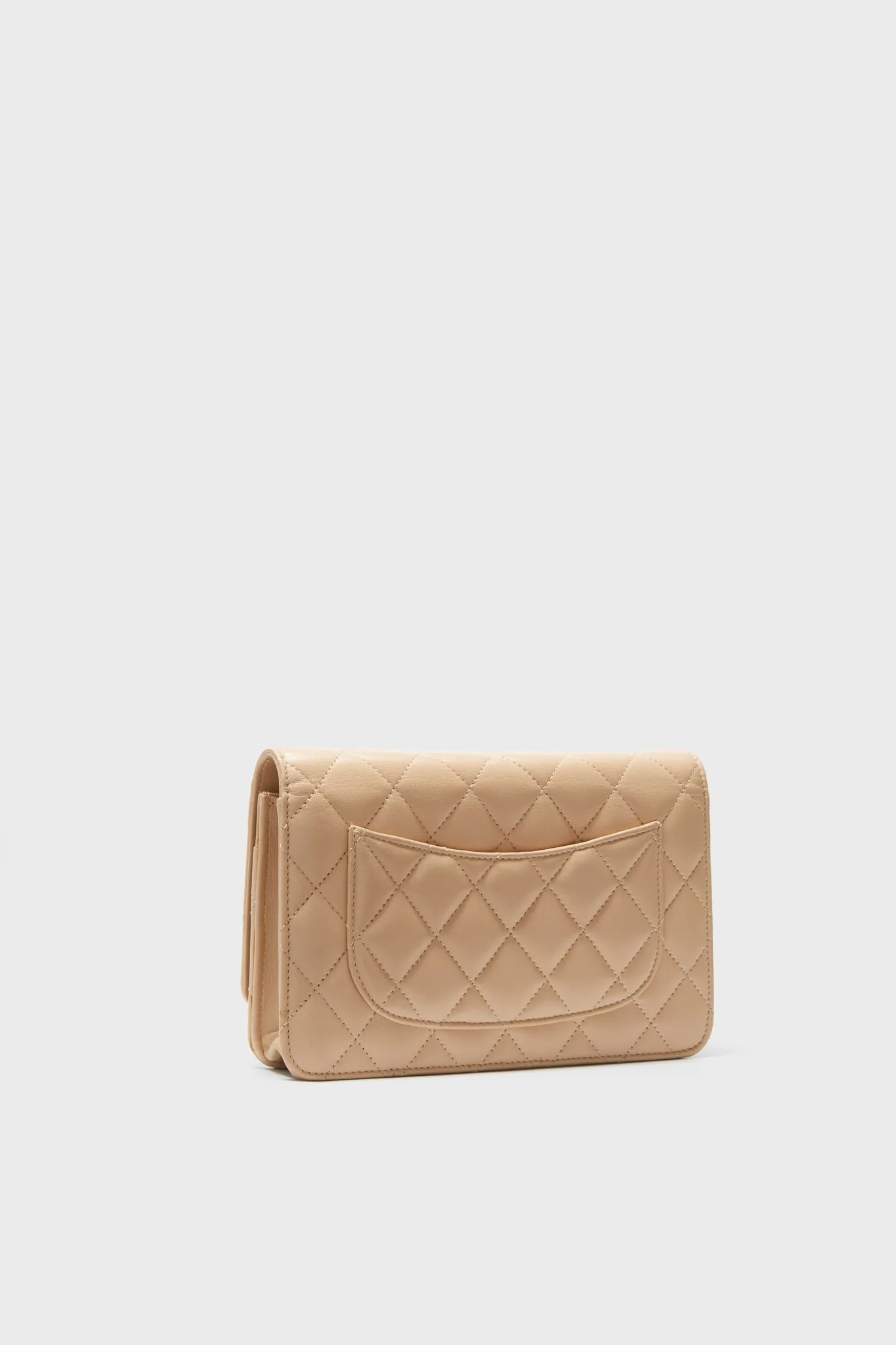 CHANEL Beige Lambskin Quilted Classic Wallet On Chain