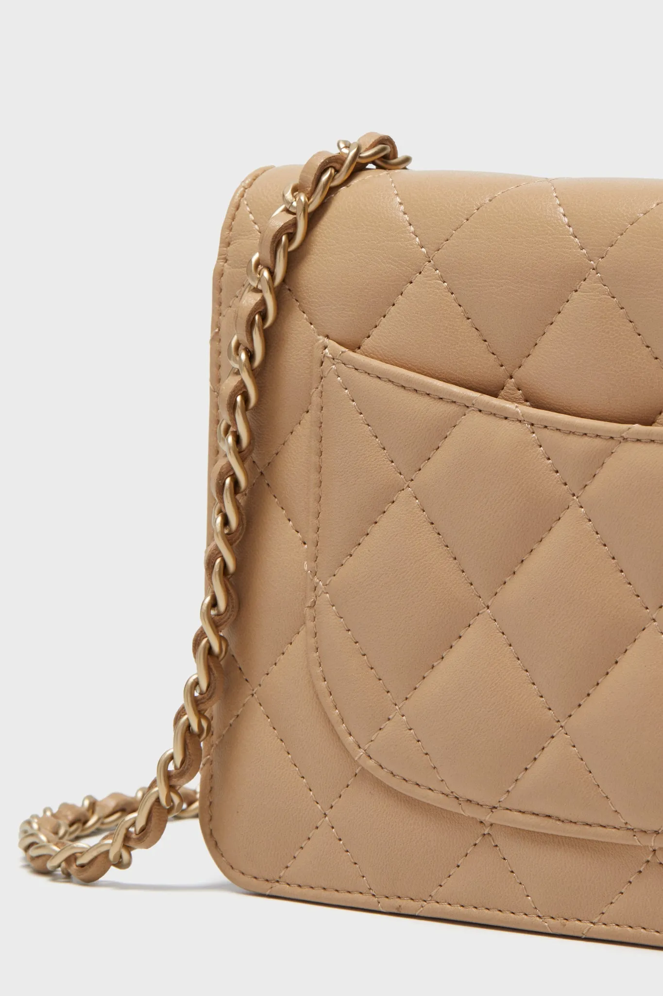 CHANEL Beige Lambskin Quilted Classic Wallet On Chain