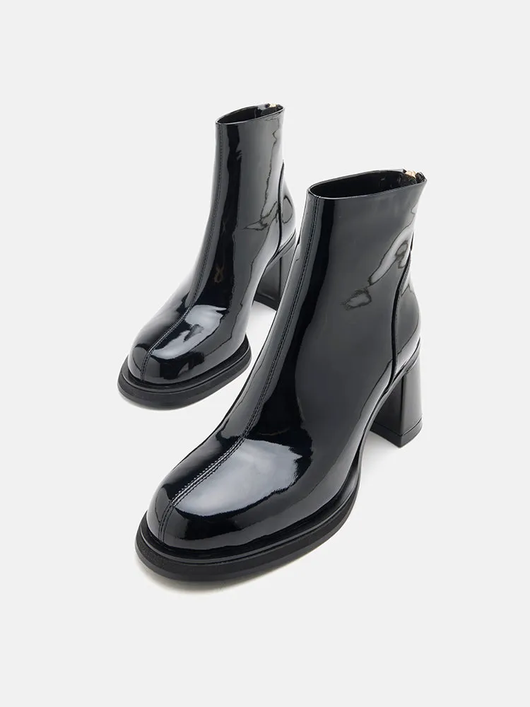 Chantel Patent Leather Back Zip Boots