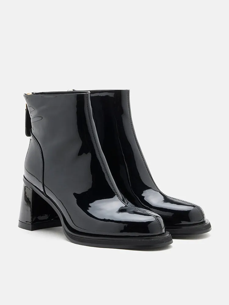 Chantel Patent Leather Back Zip Boots