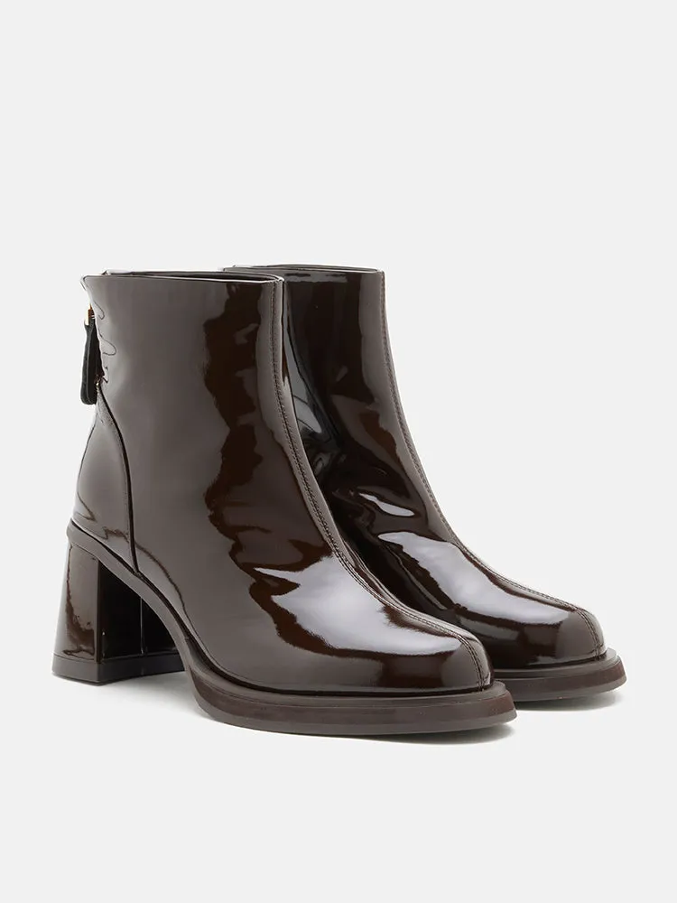 Chantel Patent Leather Back Zip Boots