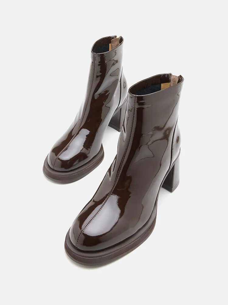 Chantel Patent Leather Back Zip Boots