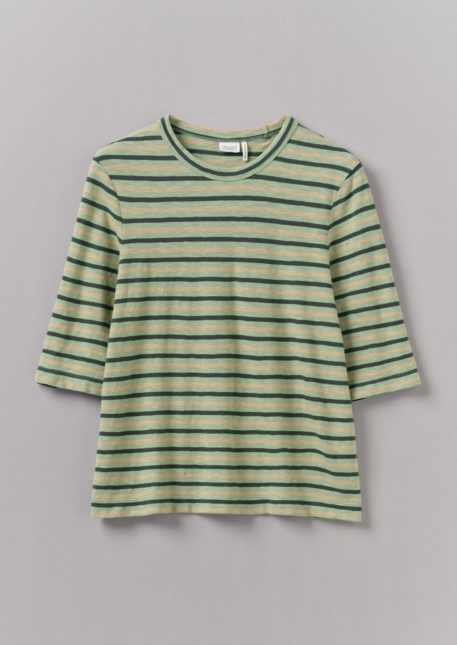 Cleo Stripe Cotton Half Sleeve Tee | Sage