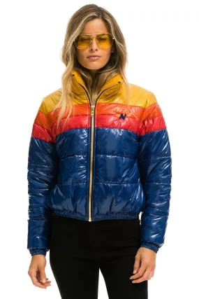 COLOR BLOCK LUXE APRES PUFFER JACKET - GLOSSY BLUE