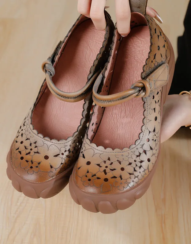 Comfortable Wide Toe Box Hollow Retro Flat Shoes