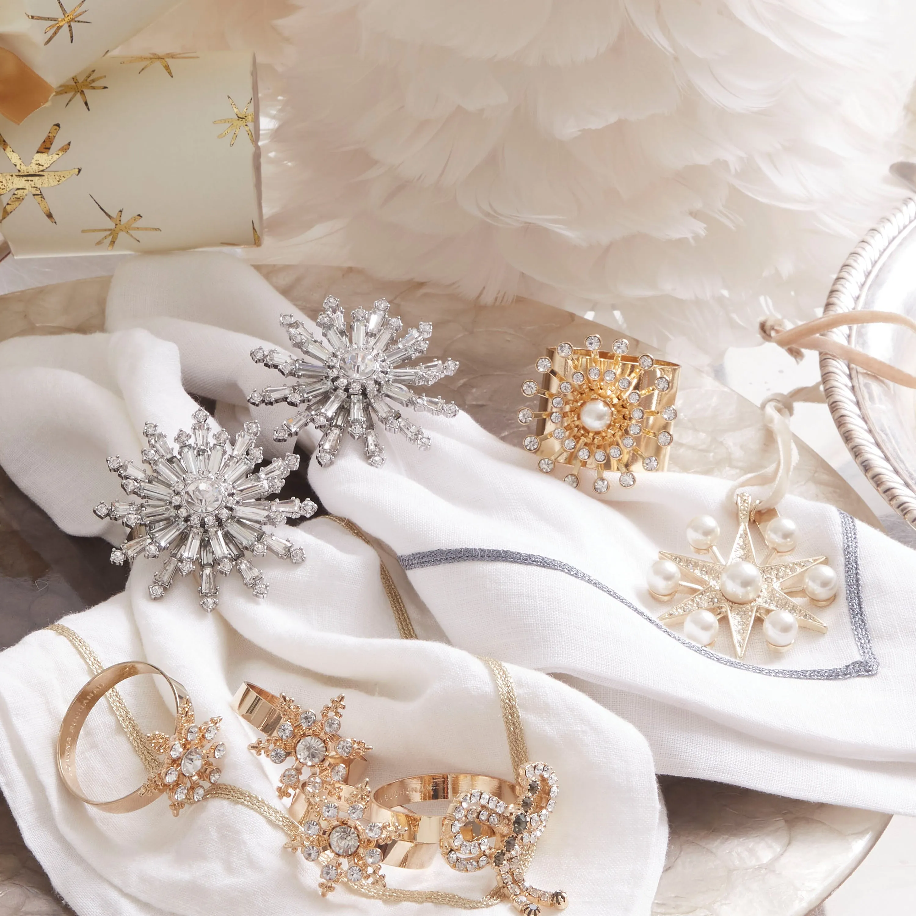 Dazzling snowflake napkin rings, set of four