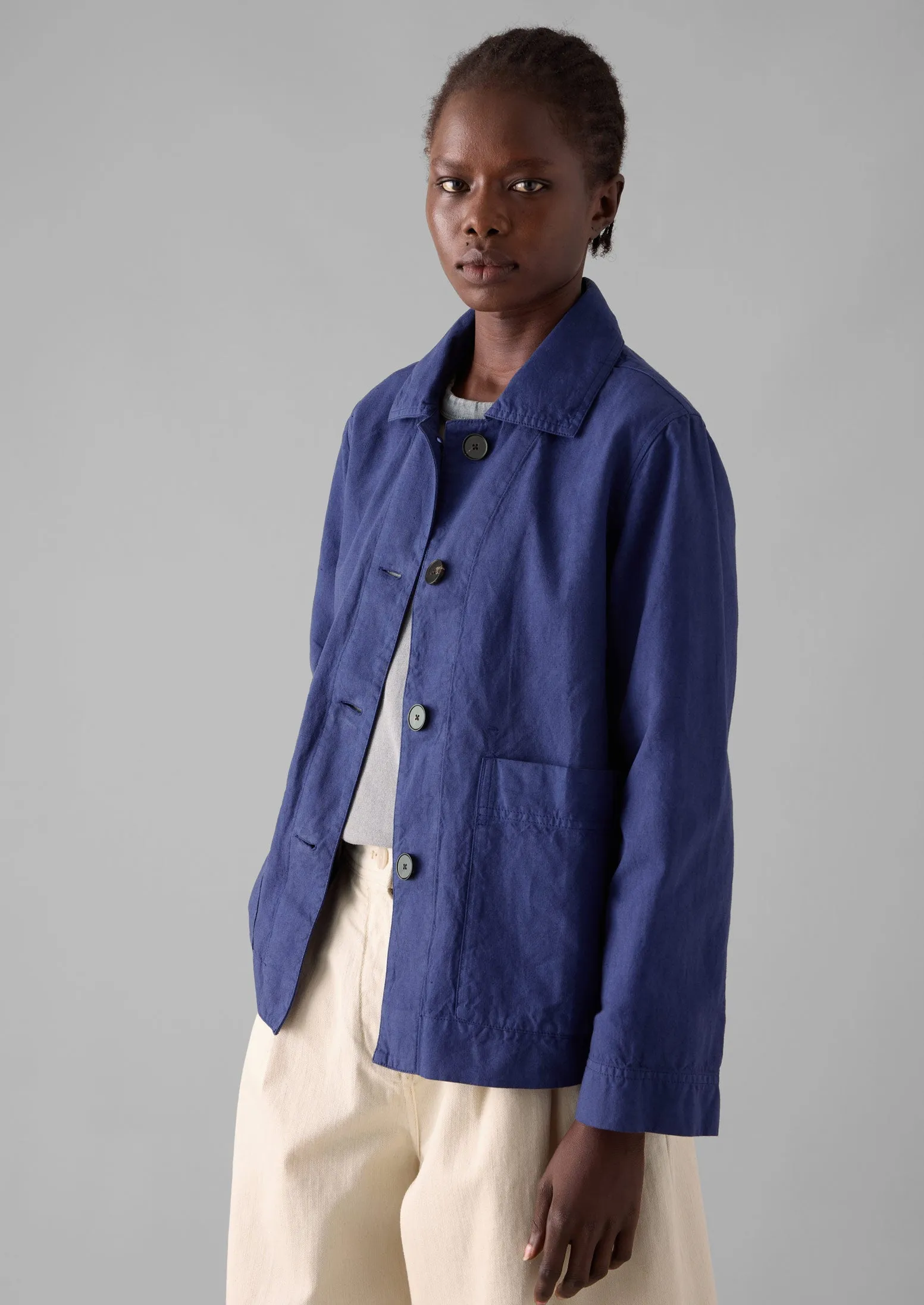 Garment Dyed Cotton Linen Jacket | Indigo