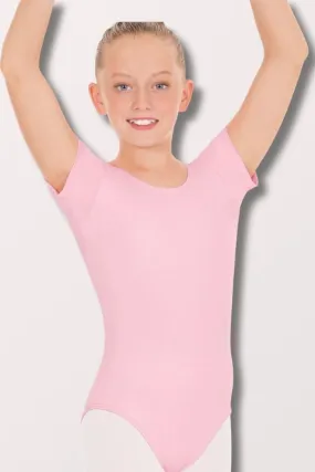 Girls Microfiber Short Sleeve Leotard - Pink