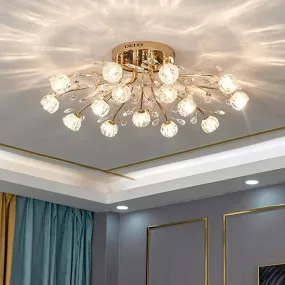 Globe Flush Mount Ceiling Light Glass Crystal Cluster LED Light