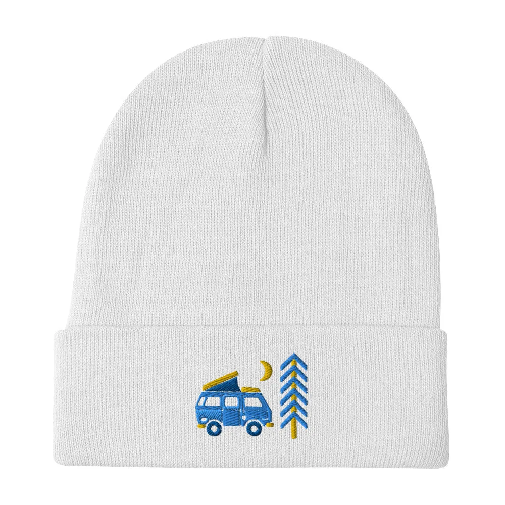 Go Outside Van & Moon Embroidered Beanie