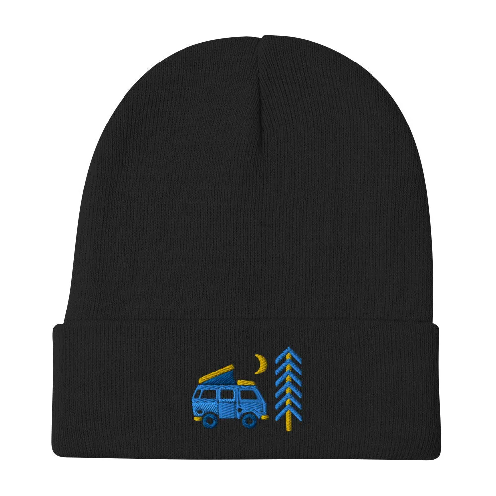 Go Outside Van & Moon Embroidered Beanie