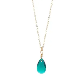 Gold Filled Emerald Green Crystal Teardrop Pendant Necklace