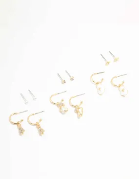 Gold Winter Mitten & Christmas Tree  Earrings 6-Pack