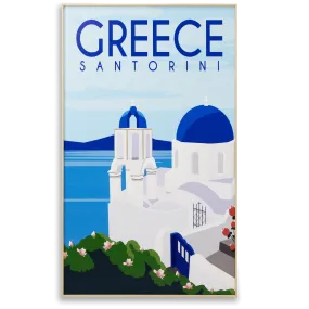 Greece Santorini - 60 x 100cm Outdoor UV Wall Art with Beech Aluminium Frame