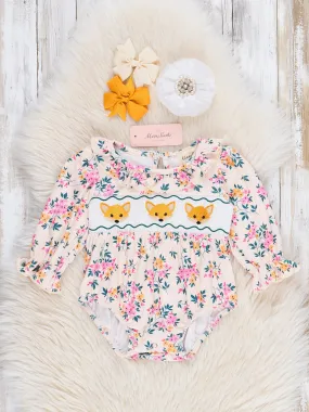 Hunter Green Floral Smocked Little Fox Bubble