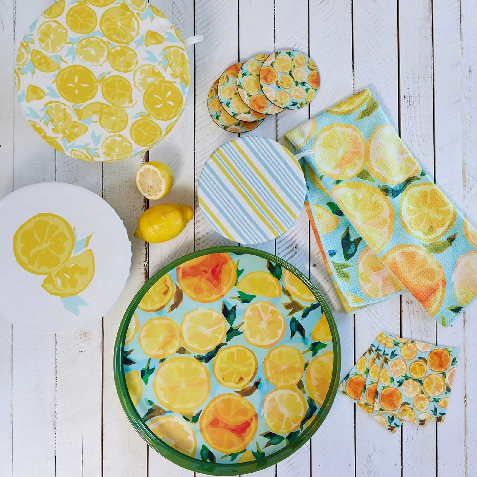 Lemon Slices Blu Kitchen Tea Towel-Double Side Printed