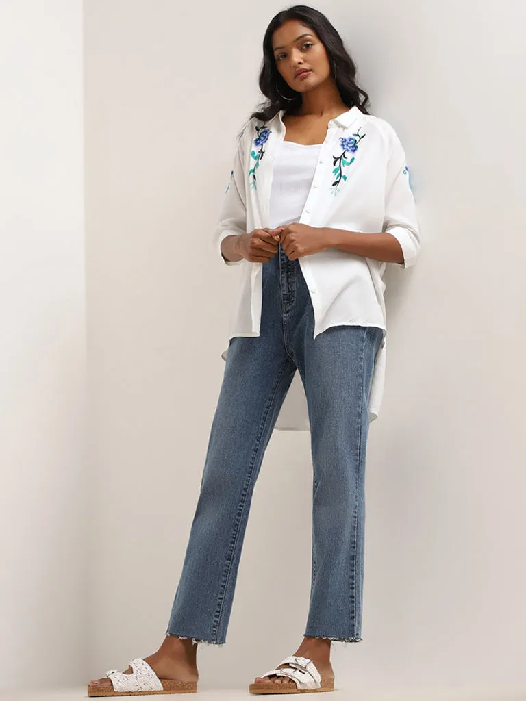 LOV White Embroidered Drop-Tail Shirt