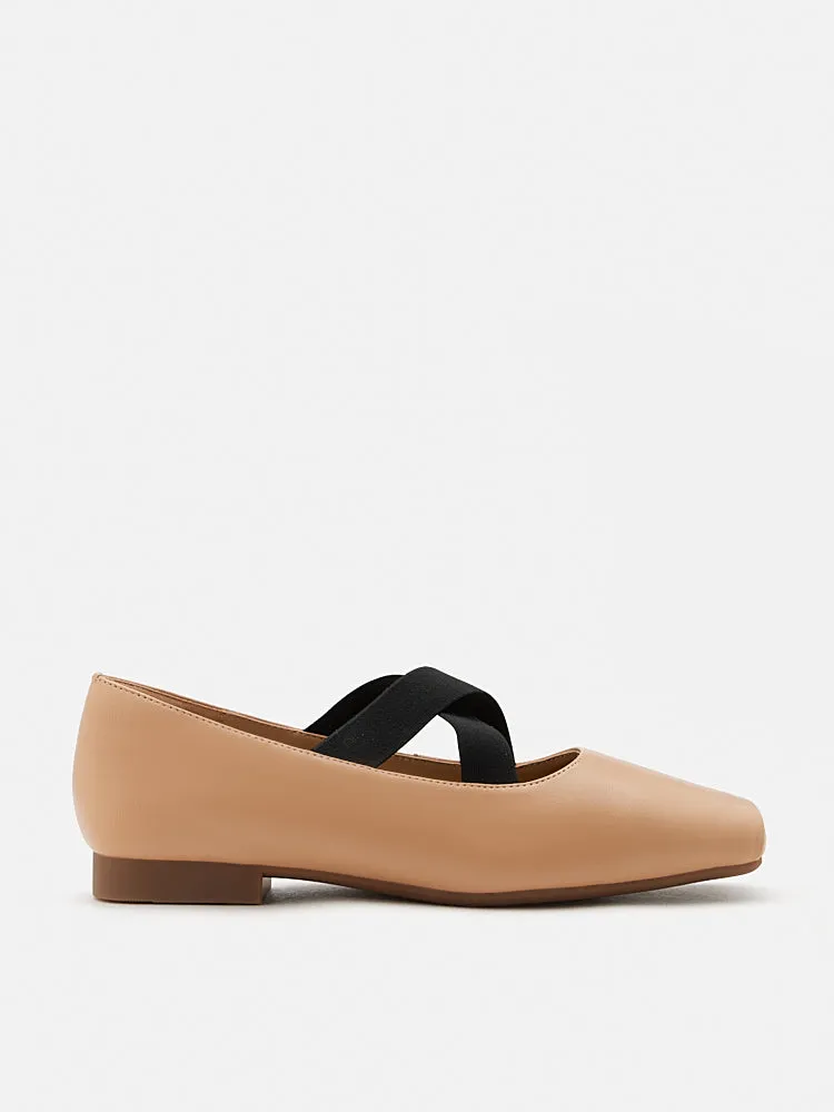 Mandy Square Toe Criss Cross Strap Ballet Flats