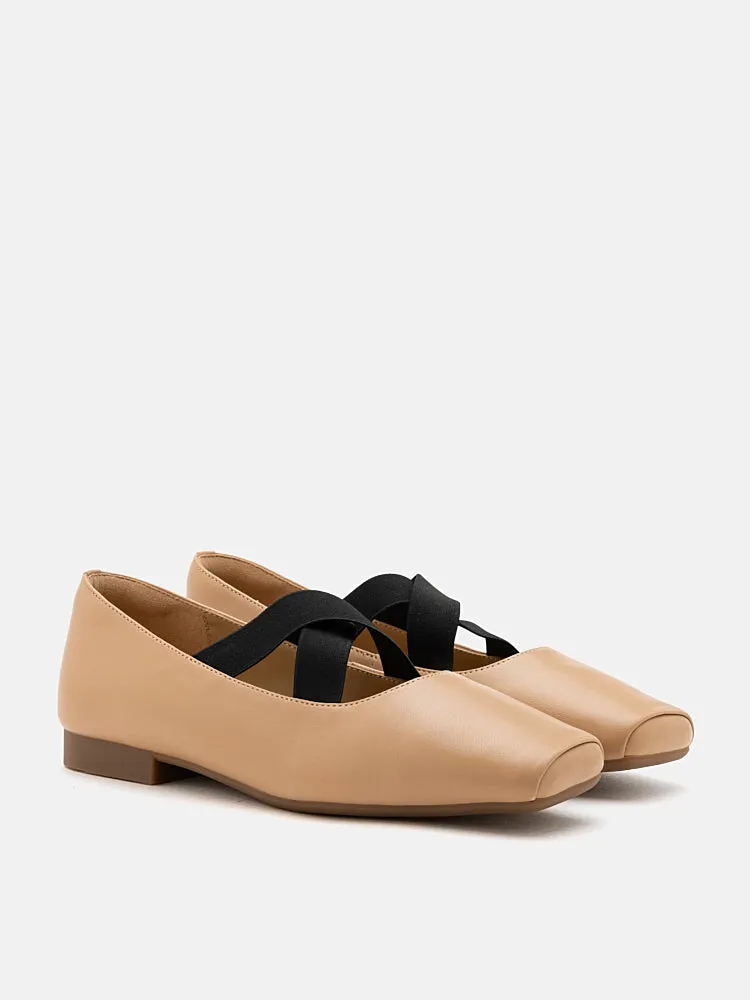 Mandy Square Toe Criss Cross Strap Ballet Flats