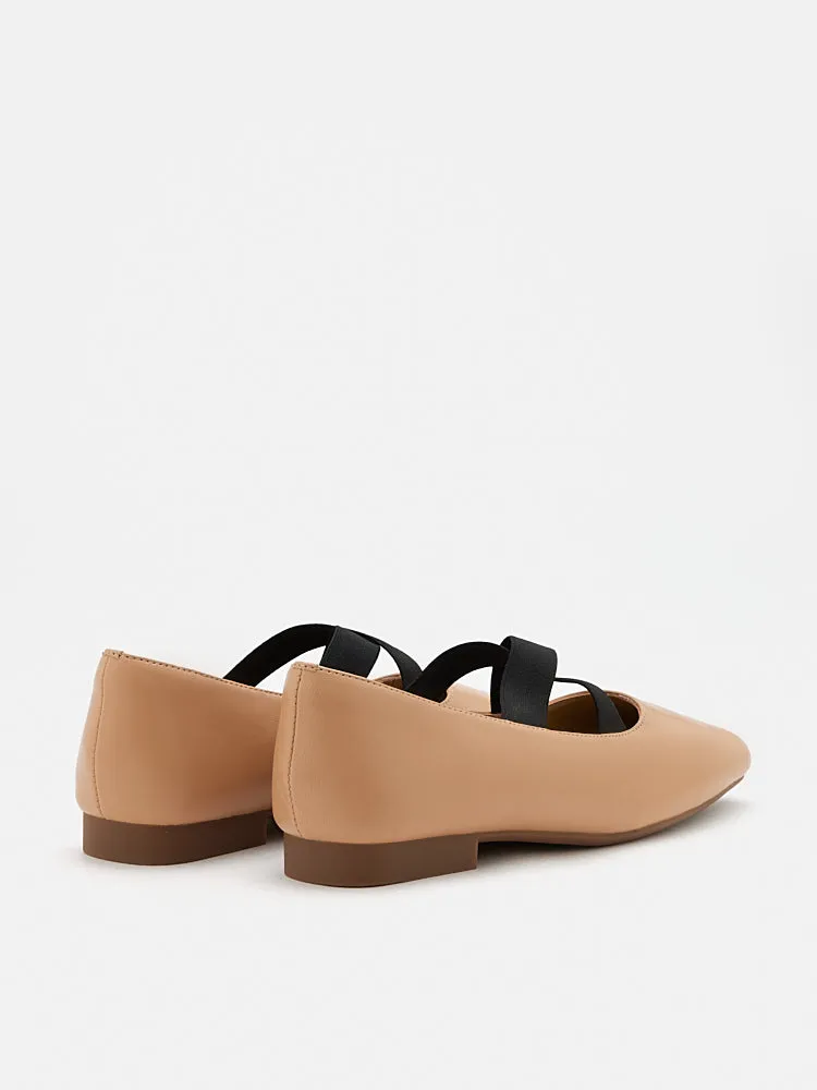 Mandy Square Toe Criss Cross Strap Ballet Flats