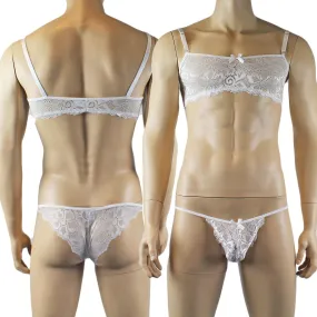 Mens Sweetheart Scalloped Shiny Lace Bra Top and Panty White