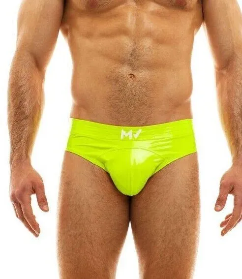 MODUS VIVENDI Vinyl Briefs Covered Waistband Neon Yellow 08015 B55