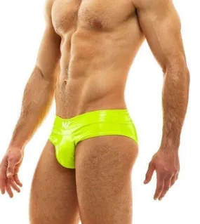 MODUS VIVENDI Vinyl Briefs Covered Waistband Neon Yellow 08015 B55