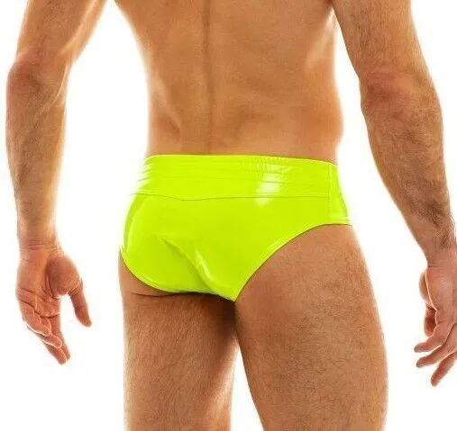 MODUS VIVENDI Vinyl Briefs Covered Waistband Neon Yellow 08015 B55