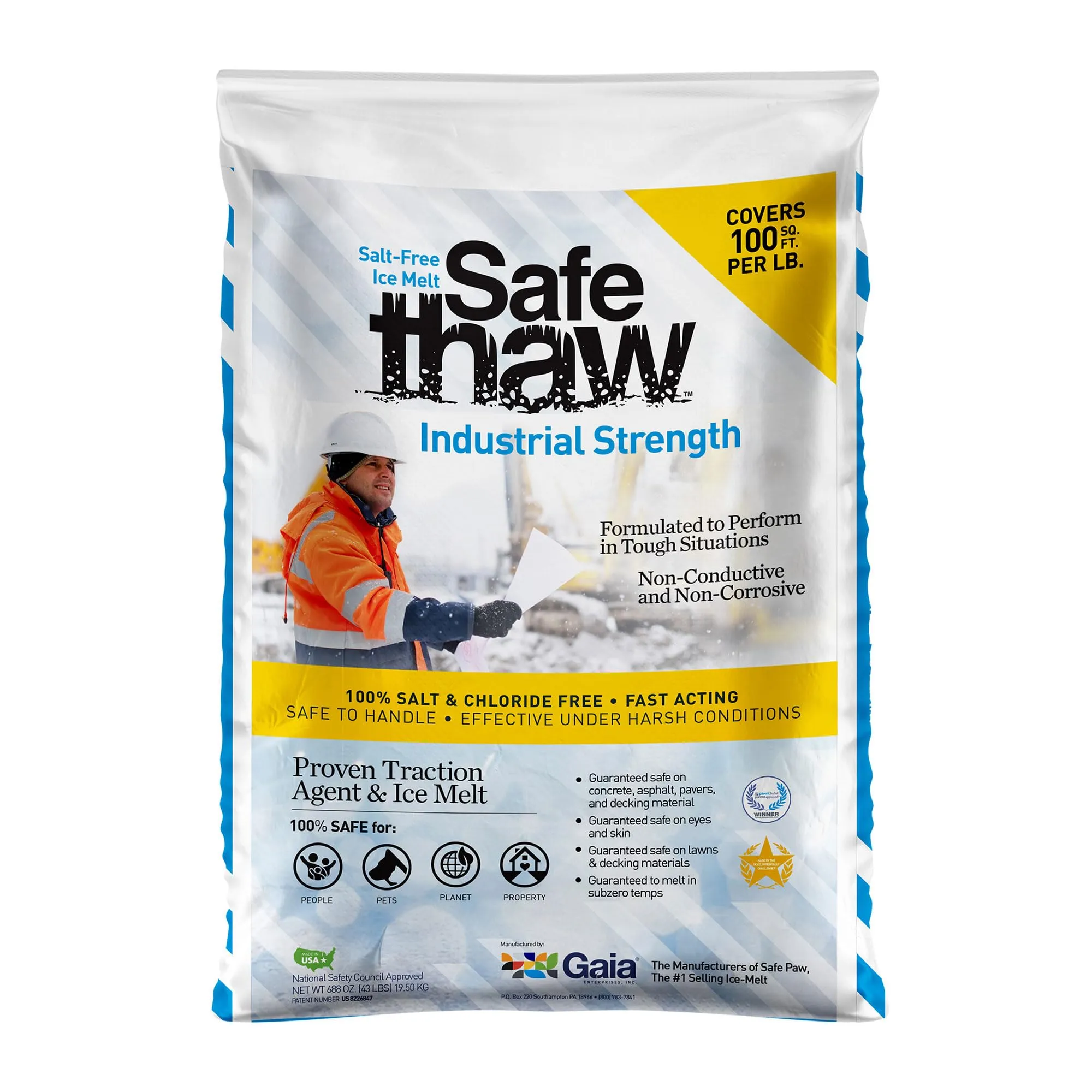 Safe Paw Industrial Strength Salt Free Pet Safe Snow Ice Melter and Traction Agent for Concrete, Asphalt, Decks, Lawns, and More, 43 lb Bag, 40 Pack