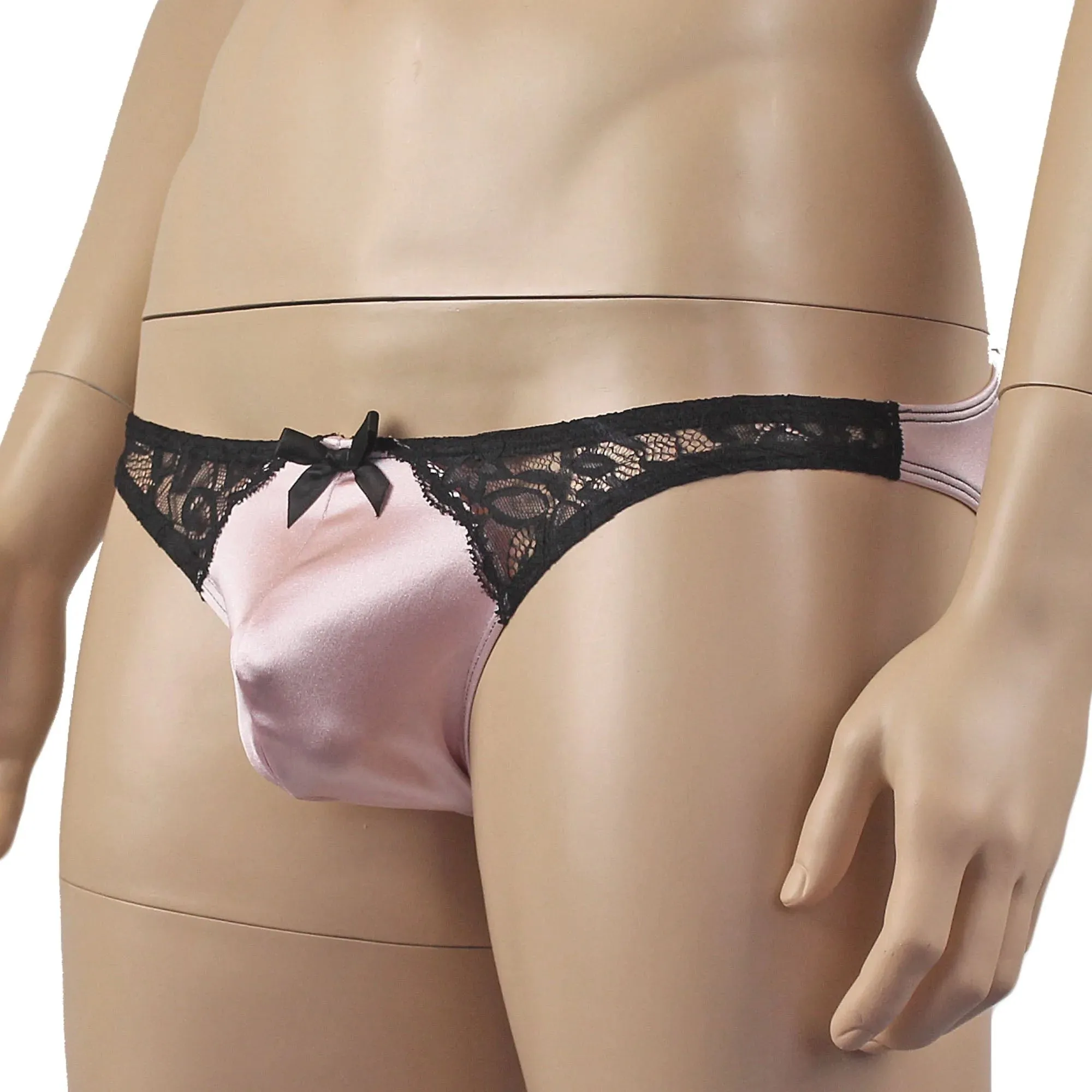 SALE - Mens Risque Bikini Brief Light Pink & Black Lace