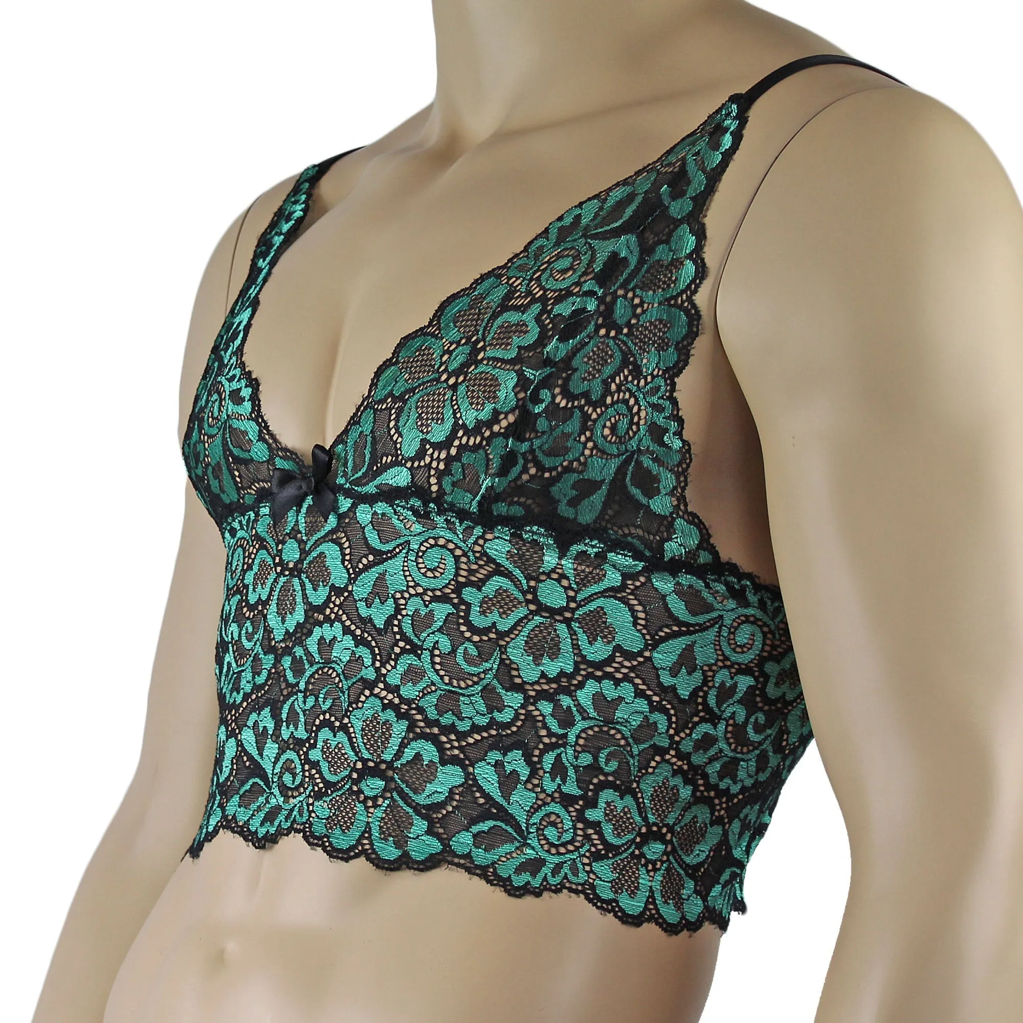 SALE - Mens Sweetheart Scalloped Shiny Cami Bra Top for Males Green