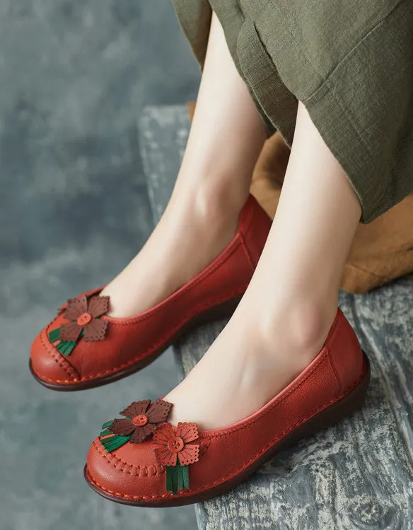 Spring Handmade Soft Leather Flower Retro Flats