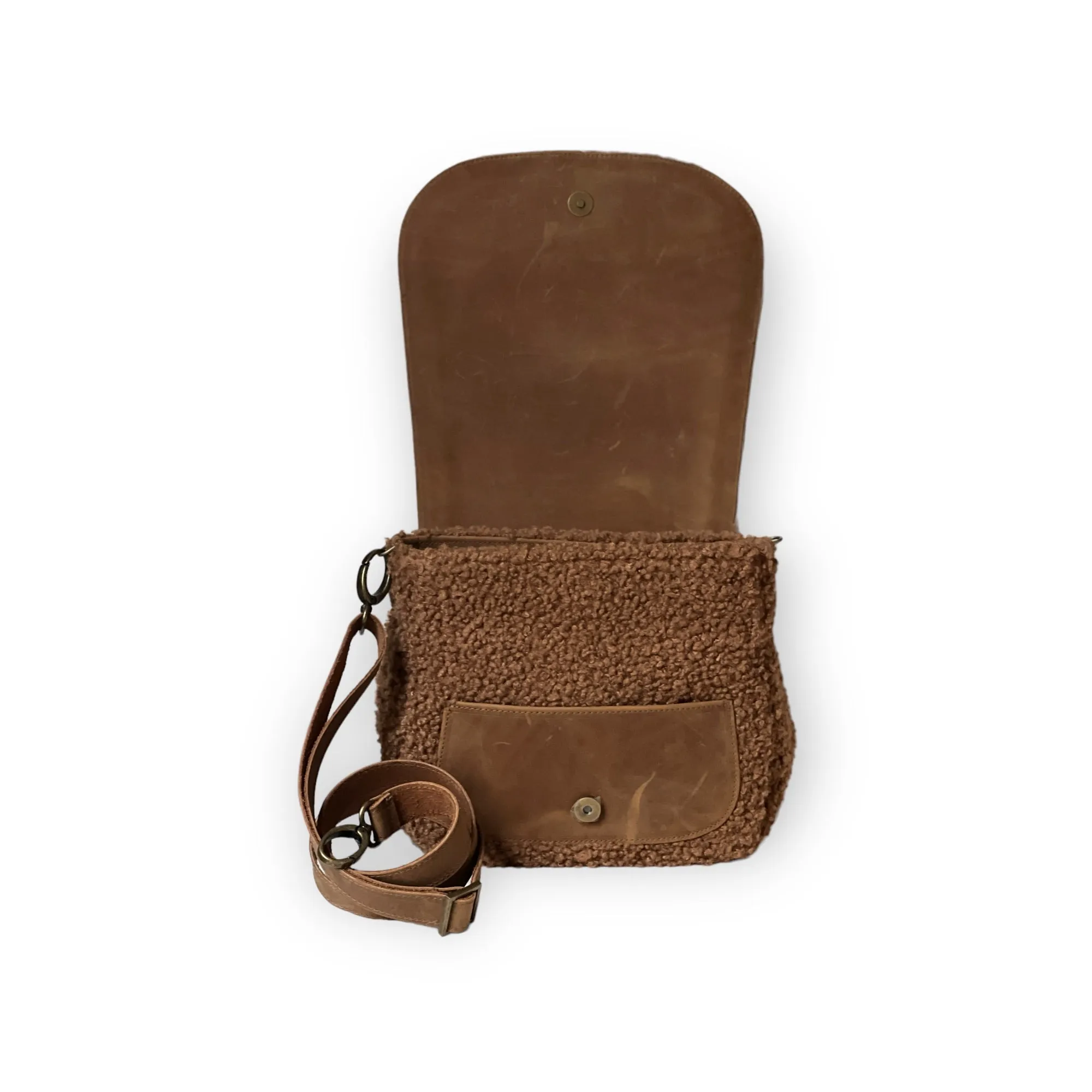 Steffie Crossbody Saddle Bag - FAUX TEDDY SHEARLING